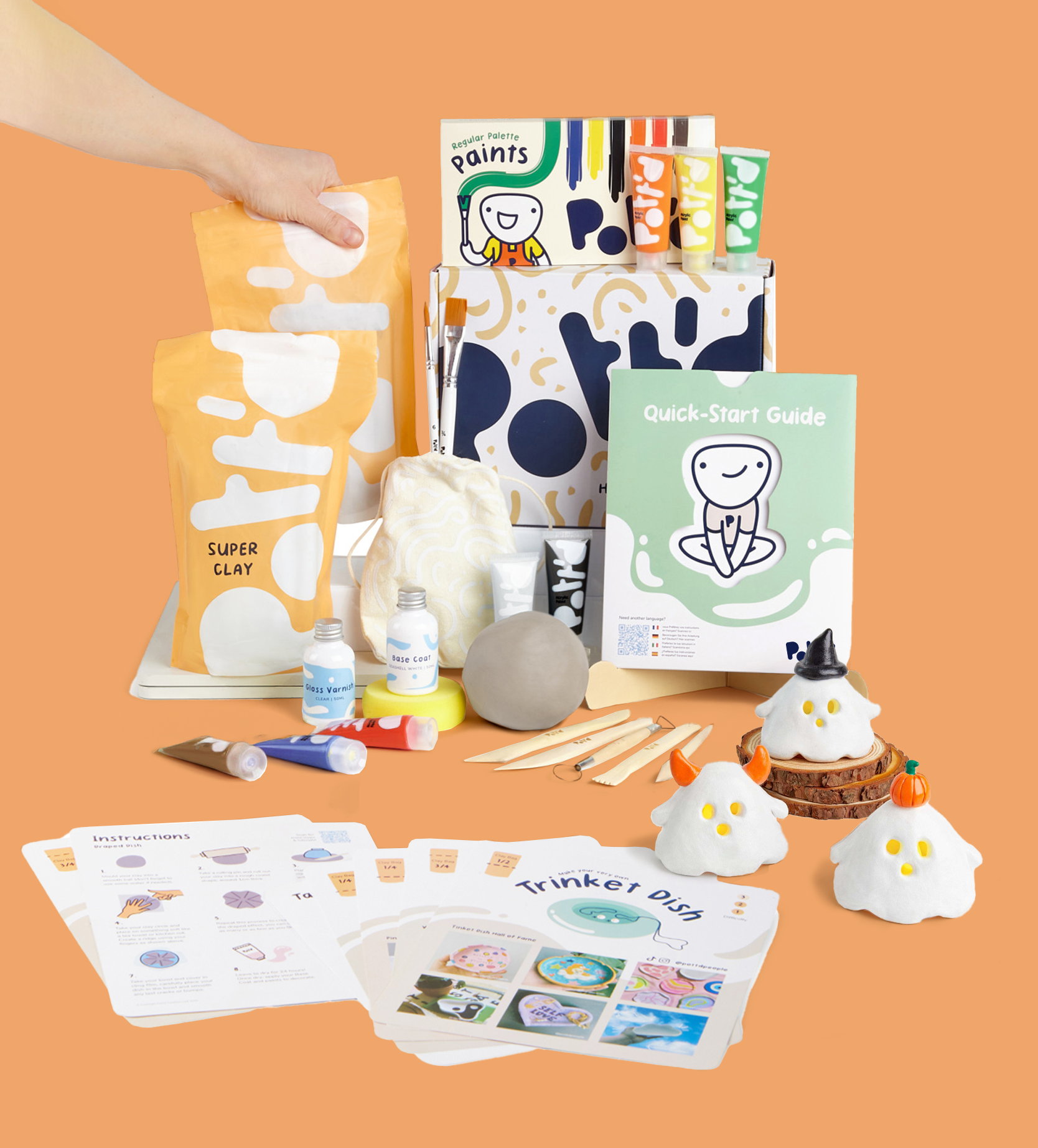 Pott'd At Home Pottery Kit with Air Dry Clay. Adults' Beginner Pottery Craft Kit with Paints