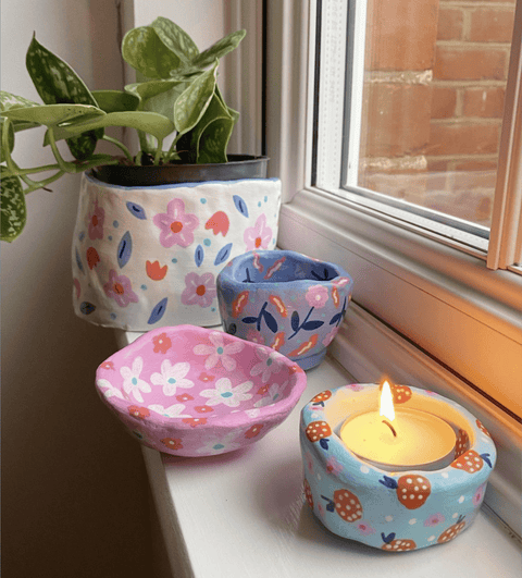 kit de poterie pour fabriquer des bougies pour deux avec de l'argile  séchant à l'air