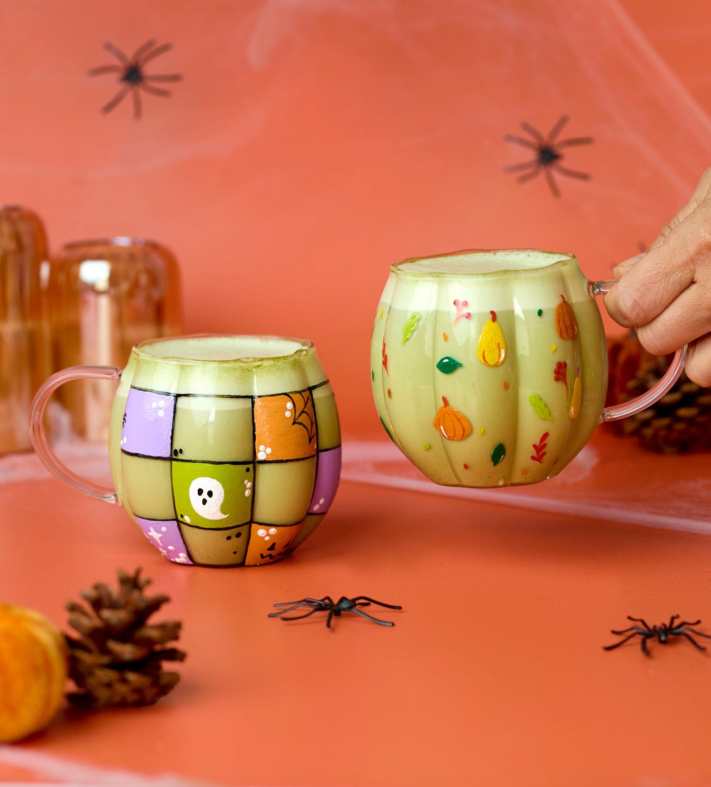 Spooky Glass Pumpkin Mug x2