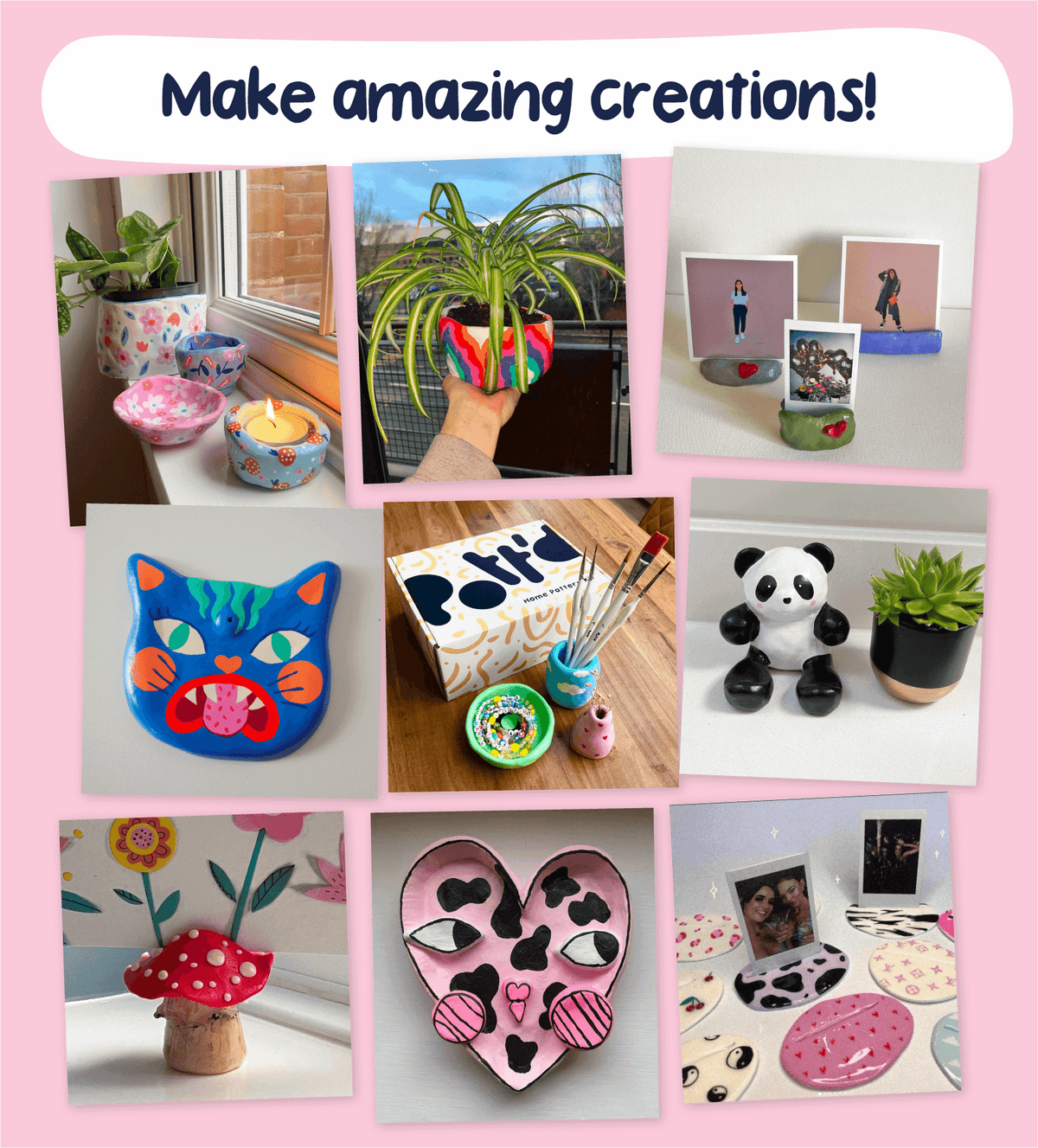 Pott'd At Home Pottery Kit with Air Dry Clay. Adults' Beginner Pottery Craft Kit with Paints