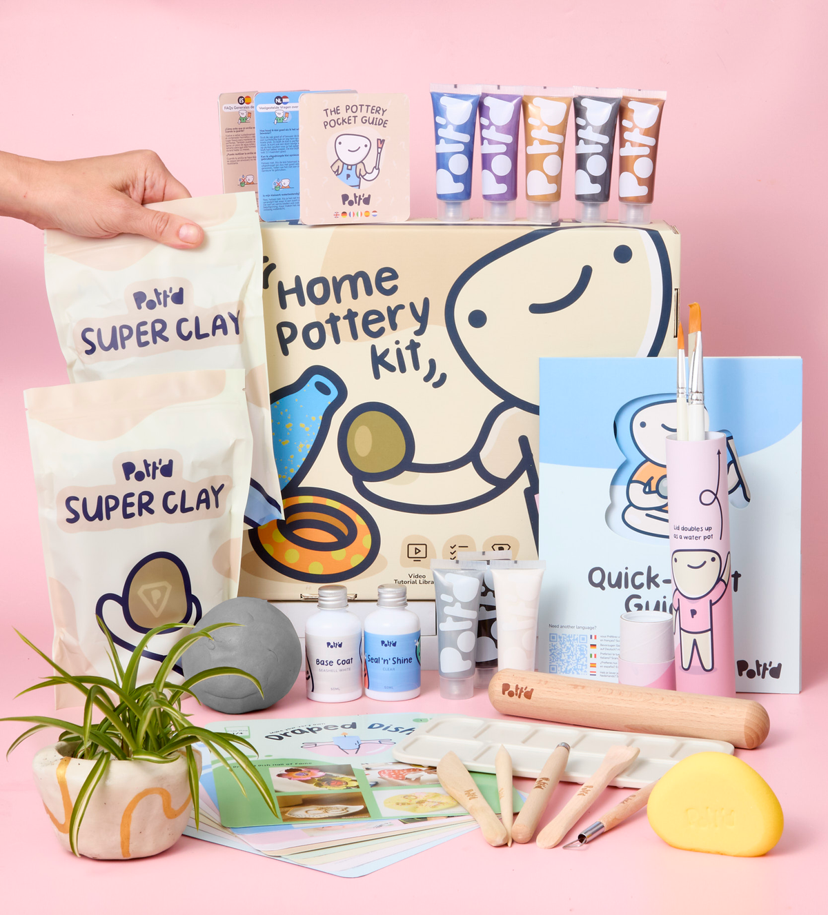 Pott'd At Home Pottery Kit with Air Dry Clay. Adults' Beginner Pottery Craft Kit with Paints